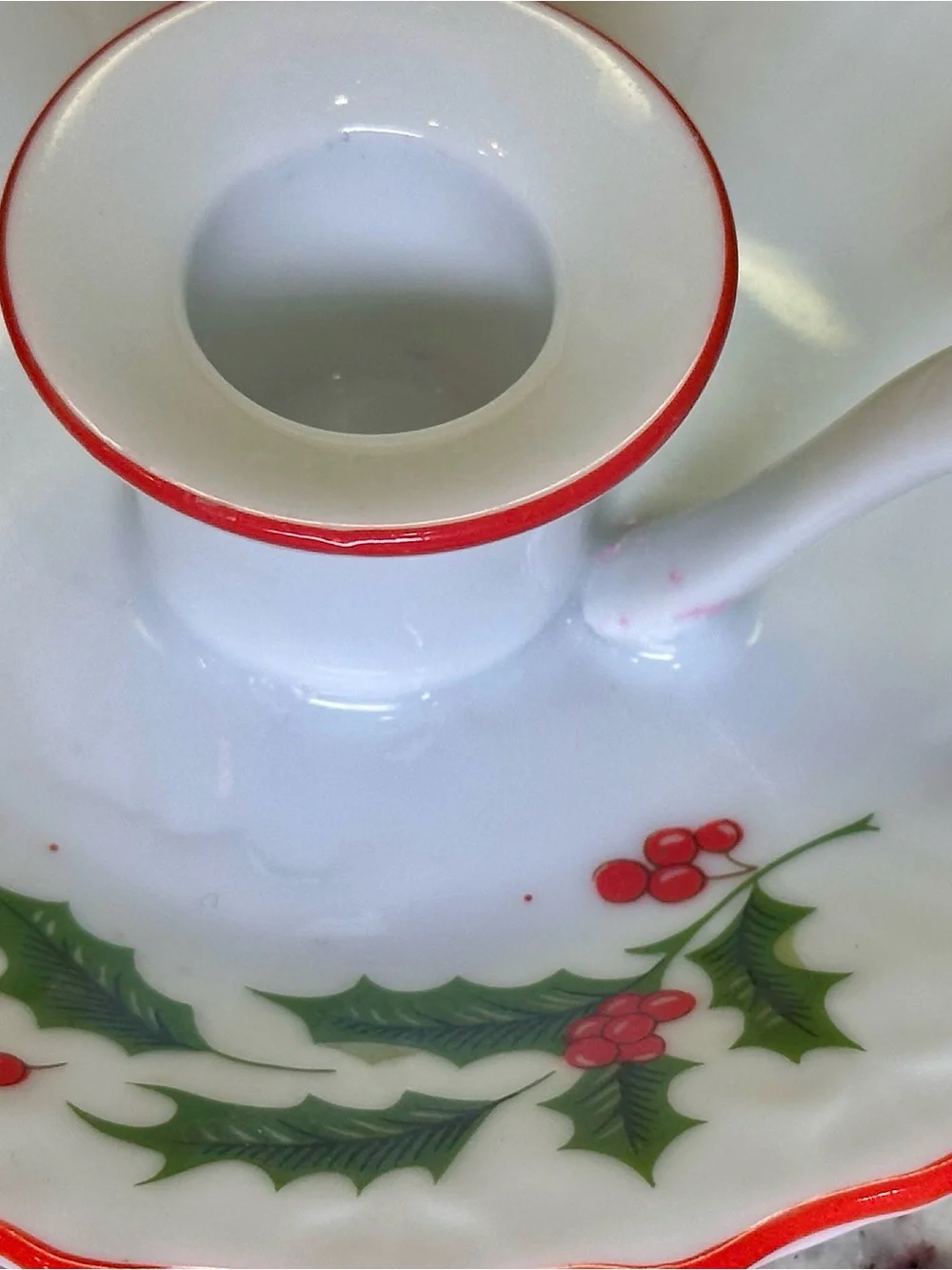 Beacon Hill Christmas Holly Porcelain Chamberstick Taper Candle Holder